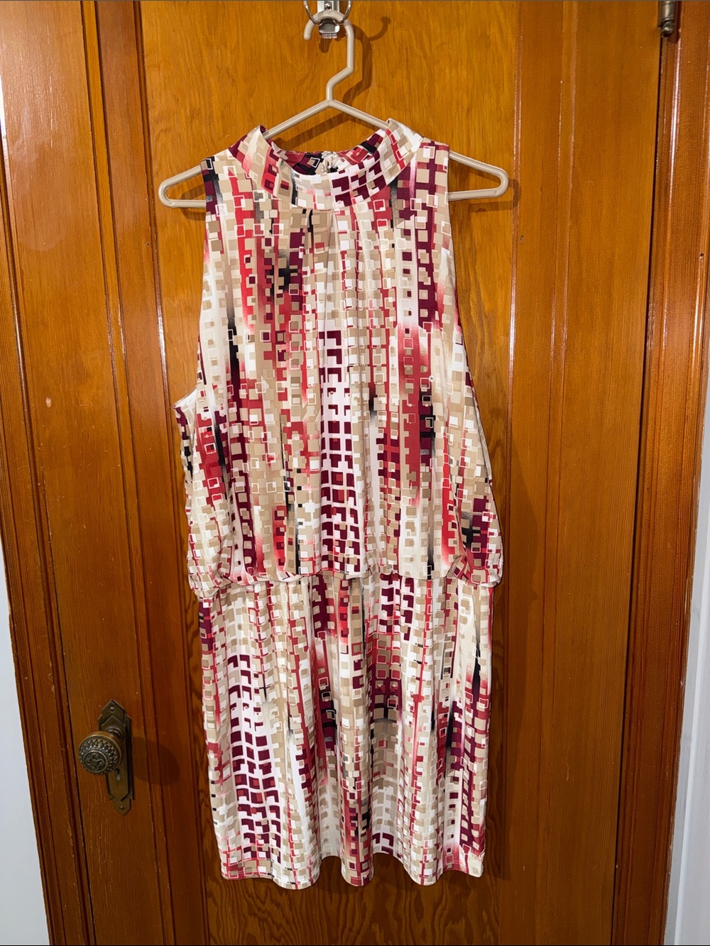 White House Black Market Sleeveless Geometric Midi Dress in Red and Cream